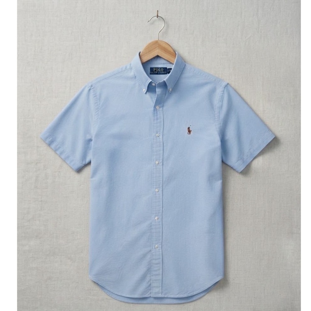 Polo Ralph Lauren Slim Fit Short Sleeve Chambray Oxford Shirt Blue Cotton XL